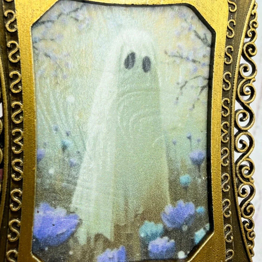 Mini Metal Ghost Picture Frames Set of 2 Vintage Style Spooky Gothic Decor